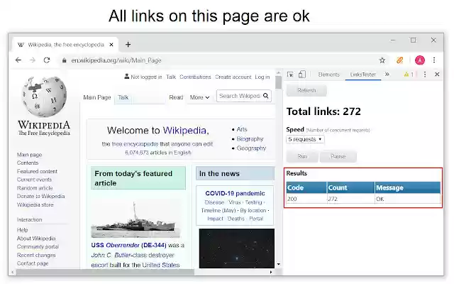 Links tester from Chrome web store to be run with OffiDocs Chromium online Links tester from Chrome web store to be run with OffiDocs Chromium online