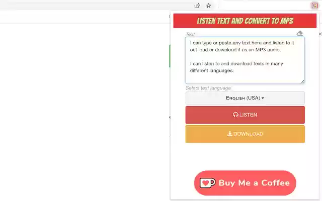 Listen Text and convert to MP3 from Chrome web store to be run with OffiDocs Chromium online Listen Text and convert to MP3 from Chrome web store to be run with OffiDocs Chromium online