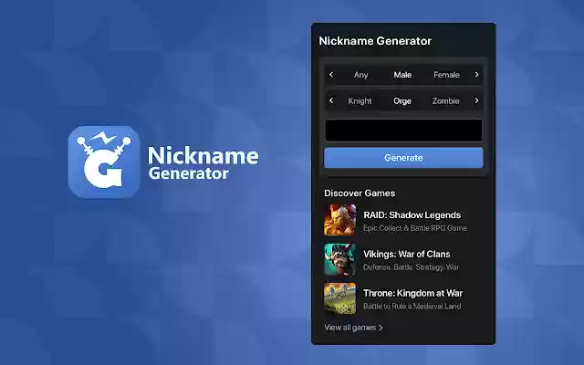Plarium Nickname Generator from Chrome web store to be run with OffiDocs Chromium online Plarium Nickname Generator from Chrome web store to be run with OffiDocs Chromium online