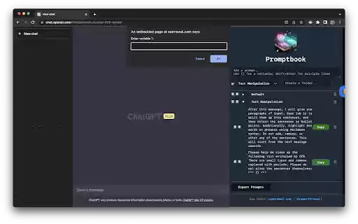 Promptbook: Inline Prompt Manager for ChatGPT from Chrome web store to be run with OffiDocs Chromium online Promptbook: Inline Prompt Manager for ChatGPT from Chrome web store to be run with OffiDocs Chromium online