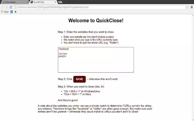QuickClose from Chrome web store to be run with OffiDocs Chromium online QuickClose from Chrome web store to be run with OffiDocs Chromium online
