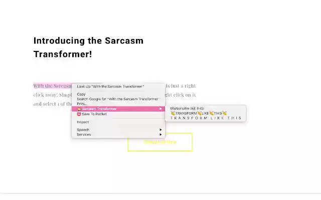 Sarcasm Transformer from Chrome web store to be run with OffiDocs Chromium online Sarcasm Transformer from Chrome web store to be run with OffiDocs Chromium online