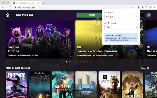 Server Selector for Xbox Cloud Gaming from Chrome web store to be run with OffiDocs Chromium online Server Selector for Xbox Cloud Gaming from Chrome web store to be run with OffiDocs Chromium online