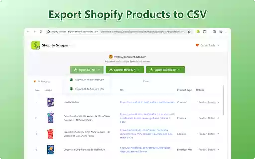 Shopify Scraper Export Shopify Product to CSV from Chrome web store to be run with OffiDocs Chromium online Shopify Scraper Export Shopify Product to CSV from Chrome web store to be run with OffiDocs Chromium online