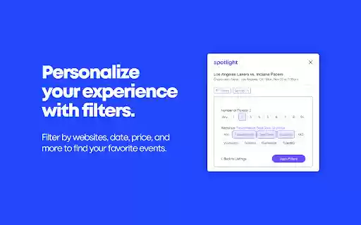 Spotlight: Ticket Price Comparison from Chrome web store to be run with OffiDocs Chromium online Spotlight: Ticket Price Comparison from Chrome web store to be run with OffiDocs Chromium online