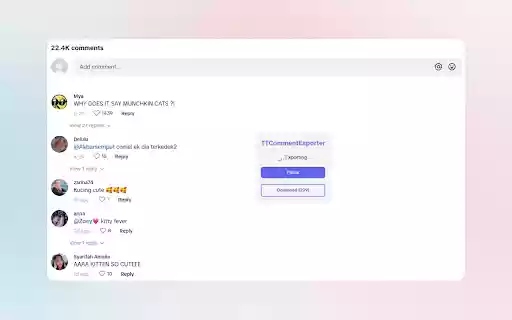 TTCommentExporter Export TikTok Comments from Chrome web store to be run with OffiDocs Chromium online TTCommentExporter Export TikTok Comments from Chrome web store to be run with OffiDocs Chromium online