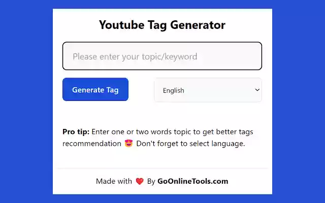 Youtube Tag Generator from Chrome web store to be run with OffiDocs Chromium online Youtube Tag Generator from Chrome web store to be run with OffiDocs Chromium online